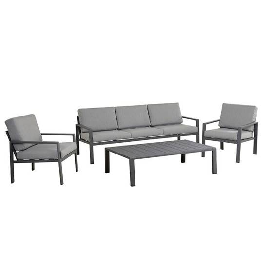 Salon de jardin DINA 5 places aluminium gris foncé et coussins gris clair Beau Rivage - Image 1