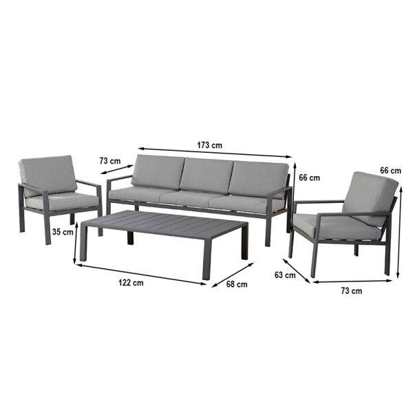 Salon de jardin DINA 5 places aluminium gris foncé et coussins gris clair Beau Rivage - Image 3