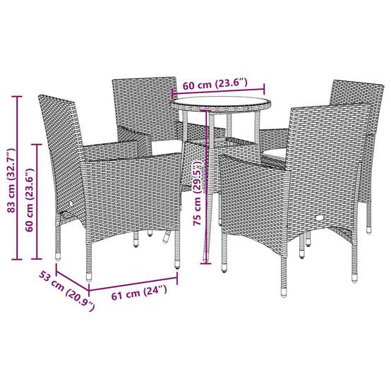 ComfortXL - Salon de Jardin 4 Places Table Ronde Acacia et Chaises Résine Tressée avec Coussins Crème pour Terrasse Noir Ø60cm – ComfortXL Outdoor Living - Image 7