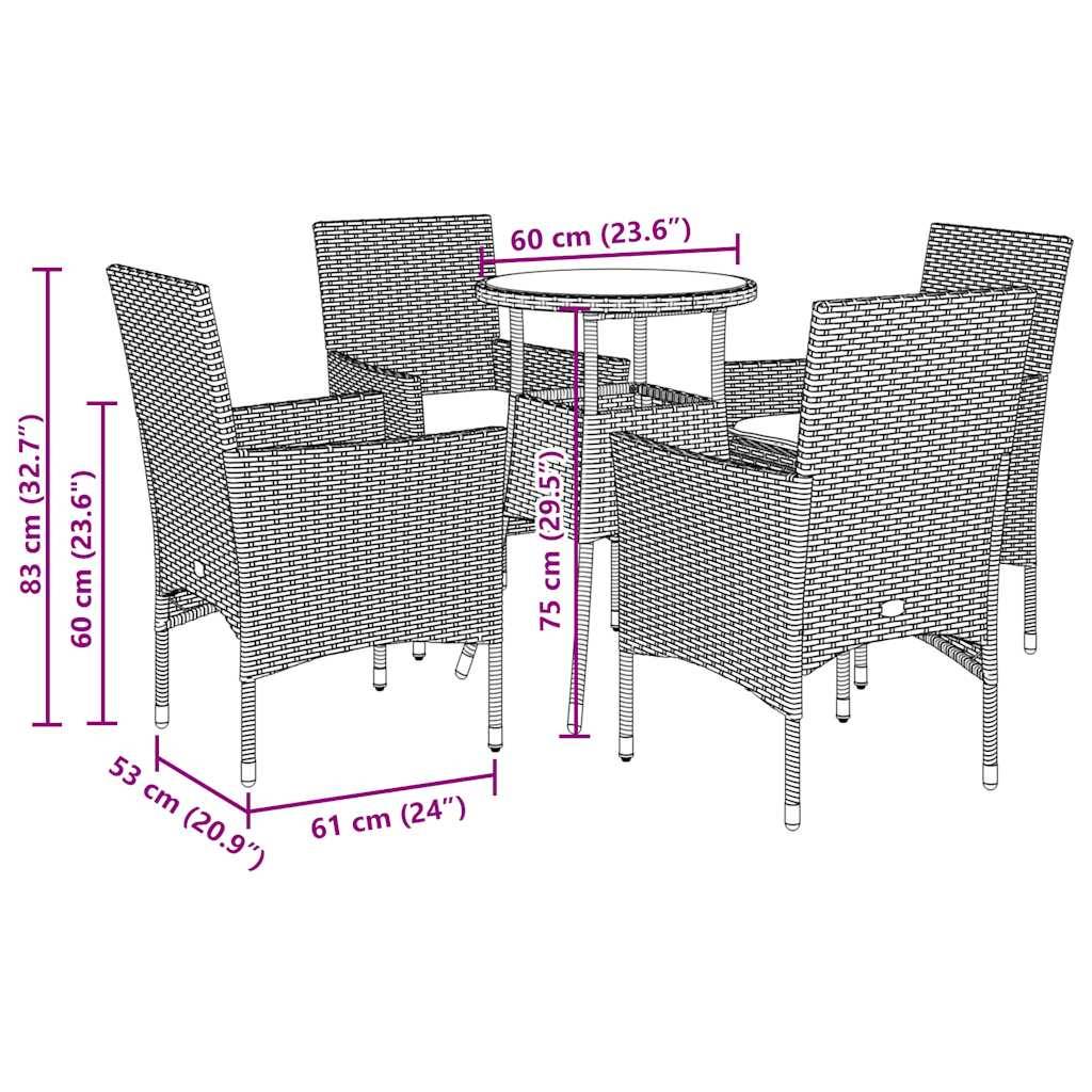 ComfortXL - Salon de Jardin 4 Places Table Ronde Acacia et Chaises Résine Tressée avec Coussins Crème pour Terrasse Noir Ø60cm – ComfortXL Outdoor Living - Image 7