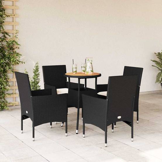 ComfortXL - Salon de Jardin 4 Places Table Ronde Acacia et Chaises Résine Tressée avec Coussins Crème pour Terrasse Noir Ø60cm – ComfortXL Outdoor Living - Image 1