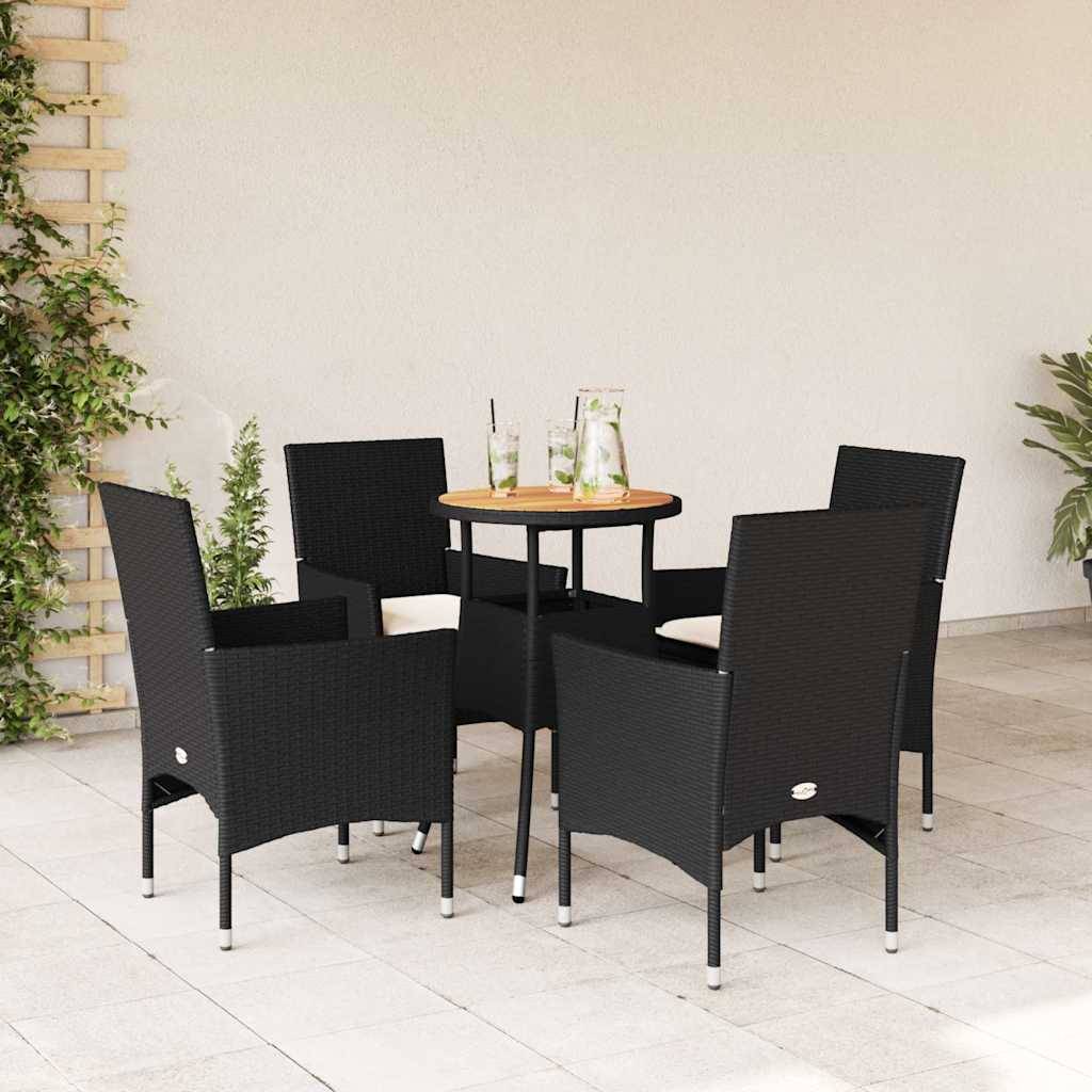 ComfortXL - Salon de Jardin 4 Places Table Ronde Acacia et Chaises Résine Tressée avec Coussins Crème pour Terrasse Noir Ø60cm – ComfortXL Outdoor Living - Image 1