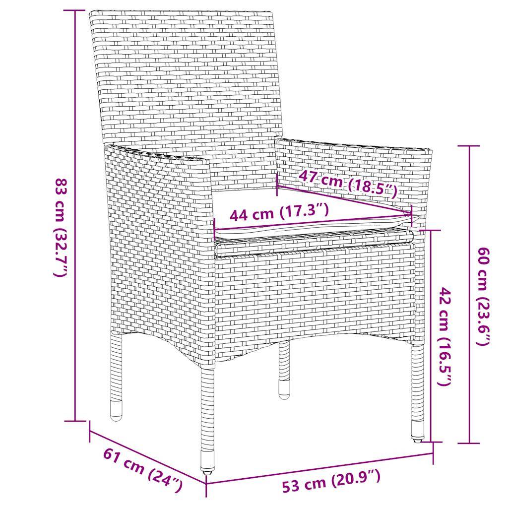 ComfortXL - Salon de Jardin 4 Places Table Ronde Acacia et Chaises Résine Tressée avec Coussins Crème pour Terrasse Noir Ø60cm – ComfortXL Outdoor Living - Image 8