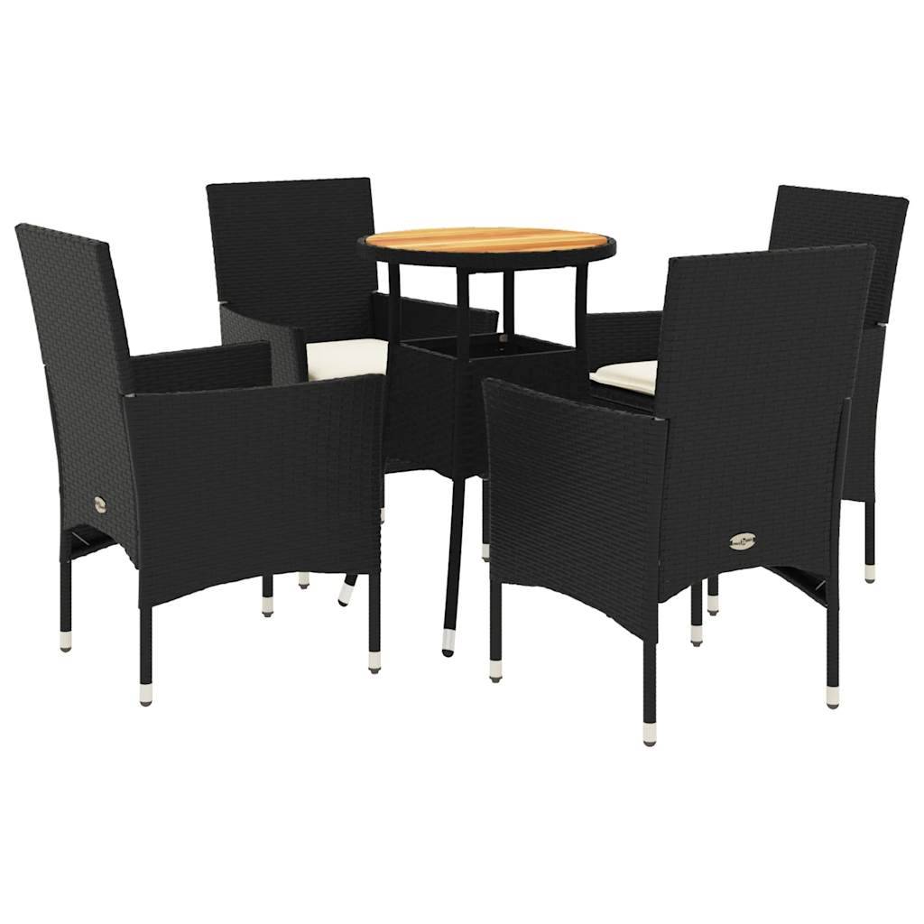 ComfortXL - Salon de Jardin 4 Places Table Ronde Acacia et Chaises Résine Tressée avec Coussins Crème pour Terrasse Noir Ø60cm – ComfortXL Outdoor Living - Image 2