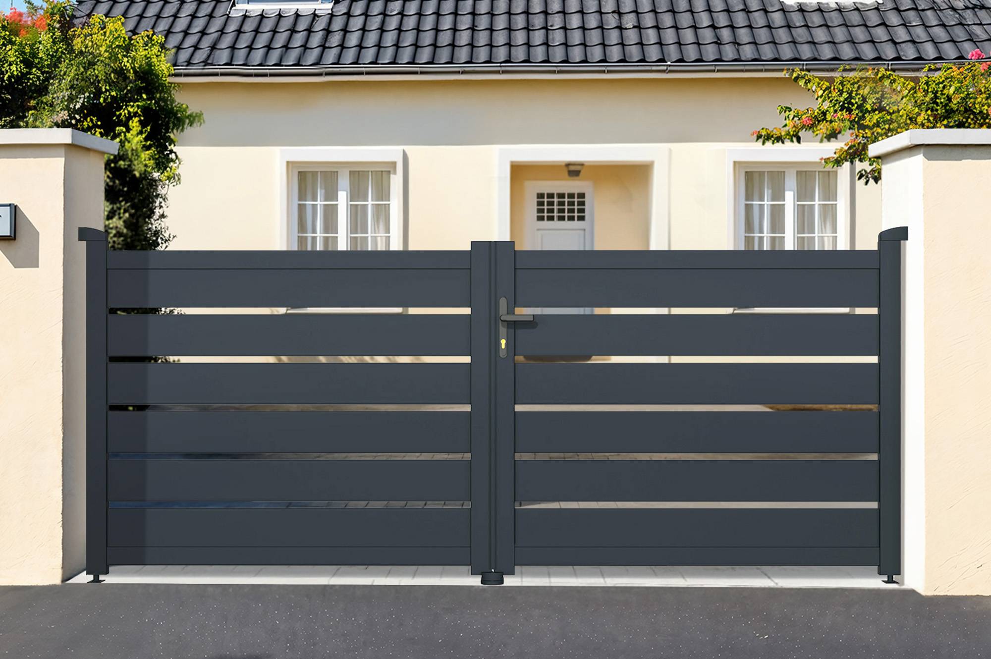 Casanoov Portail battant 3,5 m VOGEL H.120 cm aluminium gris - Image 1