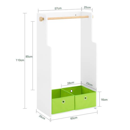 SoBuy Porte-Vêtements Enfant, Penderie et Étagère pour Chambre d'Enfant, Blanc, 60 x 35 x 110 cm, KMB109-W - Image 3