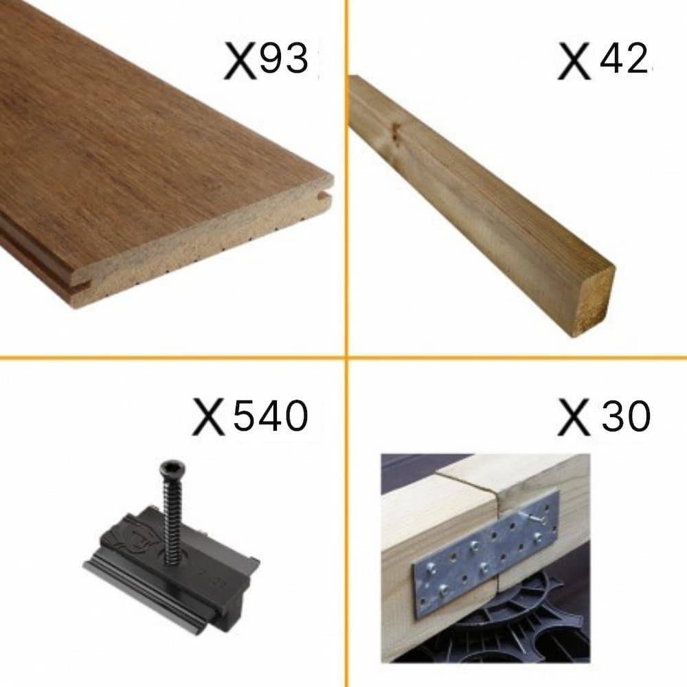 Kit Terrasse Bambou 30m² - SAMBA - 93 lames de Terrasse (224 x 13.9 x 1.8 cm) - Fixation Clips Cobra Hybrid 7-22 - Garantie 25 ans - Imagen 2
