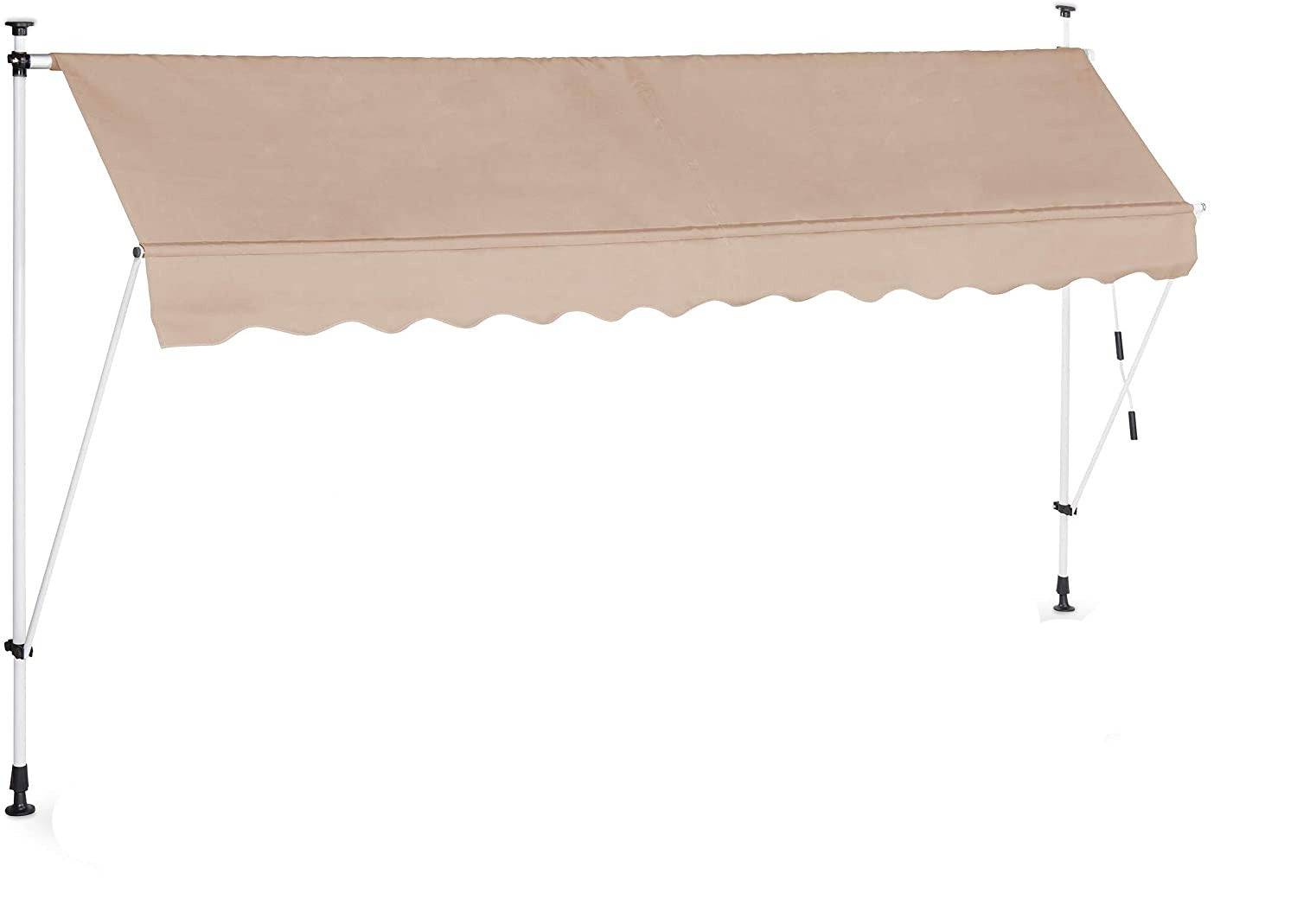 Helloshop26 - Store banne télescopique de balcon manivelle hauteur réglable résistant uv polyester acier 350 x 120 cm beige - Imagen 1