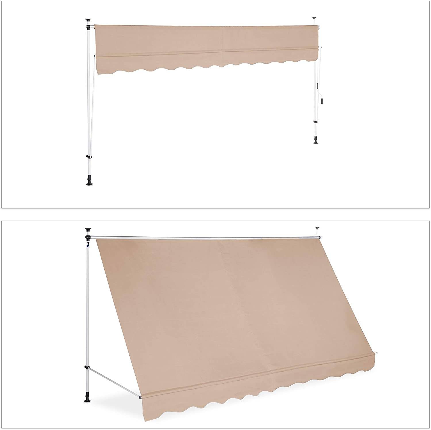 Helloshop26 - Store banne télescopique de balcon manivelle hauteur réglable résistant uv polyester acier 350 x 120 cm beige - Imagen 2