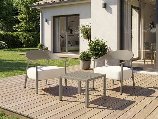 Salon De Jardin En Métal Et Plastique "céora" - 2 Places - Taupe -habitat Et Jardin - Image 2
