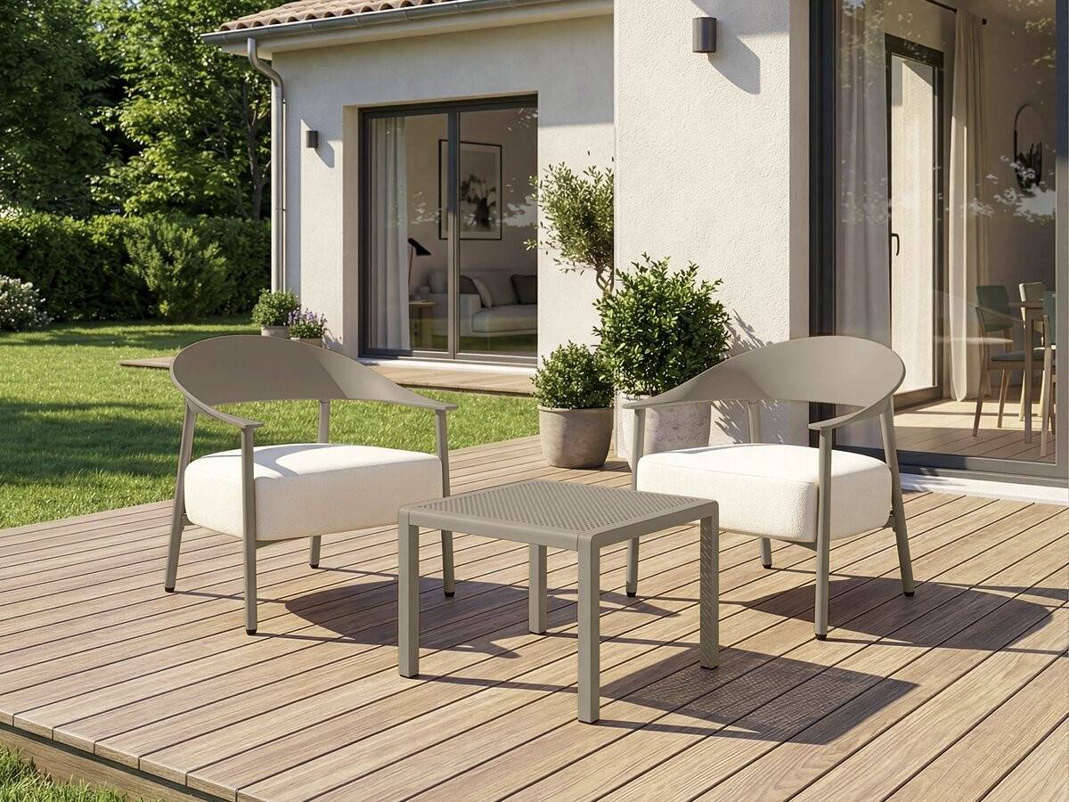 Salon De Jardin En Métal Et Plastique "céora" - 2 Places - Taupe -habitat Et Jardin - Image 2