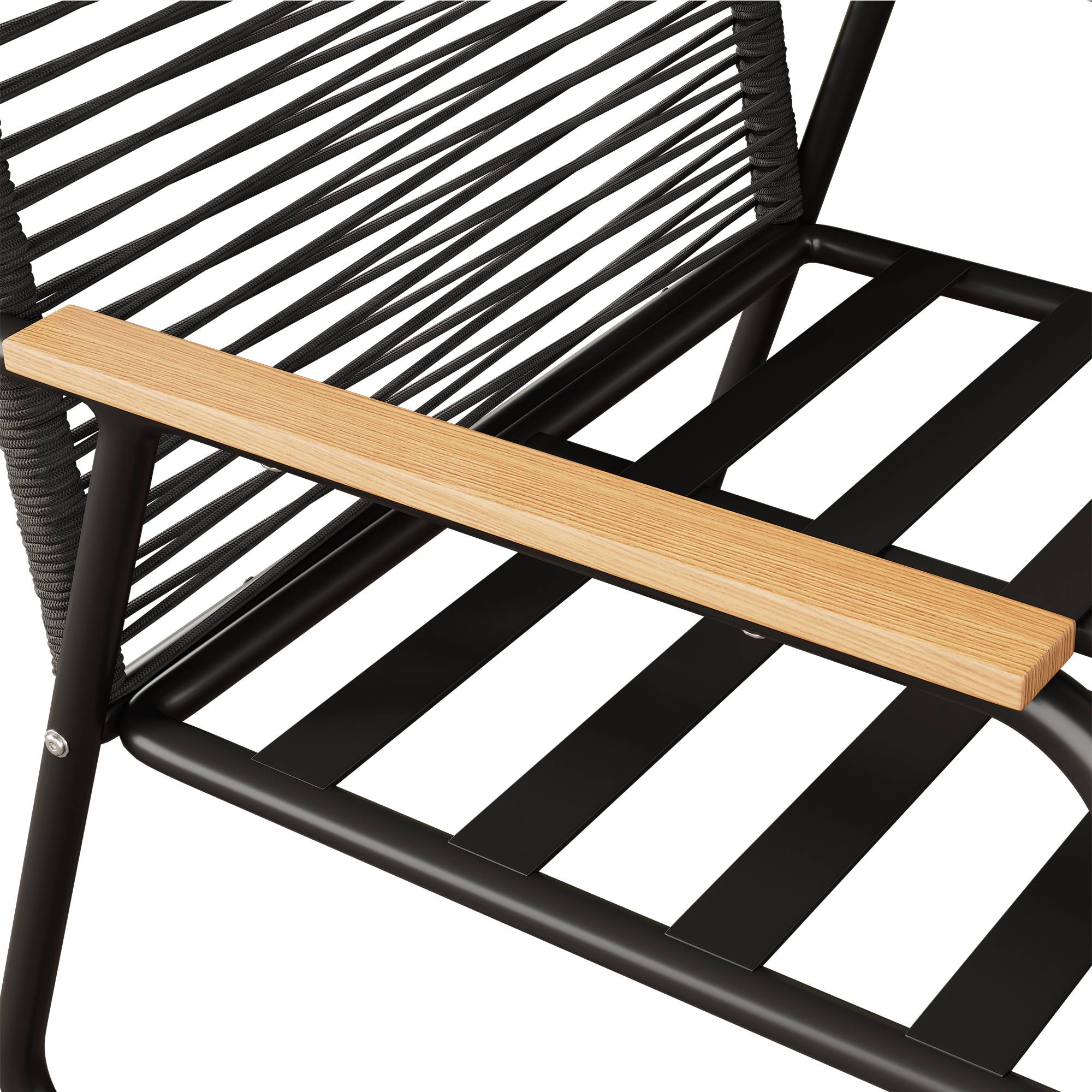 Ensemble jardin 4 places : canapé + table, fer galvanisé, plateau verre, pieds réglables, coussins inclus, noir - Image 10