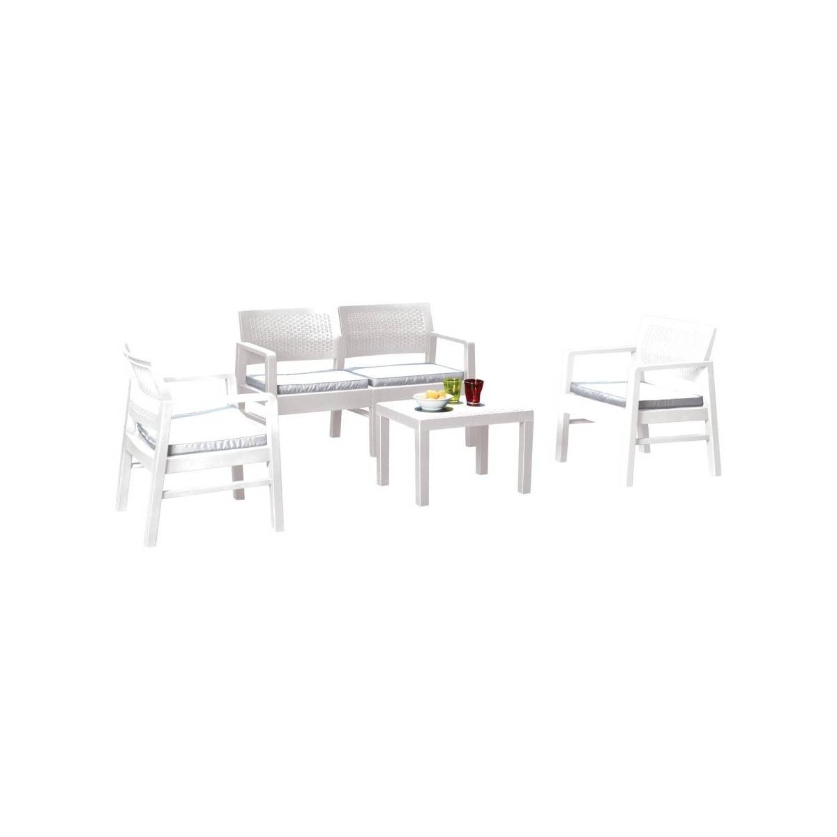 Salon de jardin 4 pièces Canapé 2 places + 2 fauteuils + Table basse Résine Blanche - Imagen 3