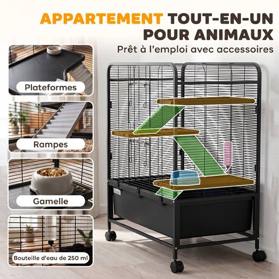 Cage pour rongeurs acier noir 75 x 46 x 94.5 cm - PANGIVO - Image 10
