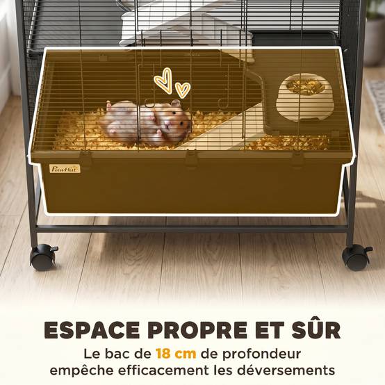 Cage pour rongeurs acier noir 75 x 46 x 94.5 cm - PANGIVO - Image 6