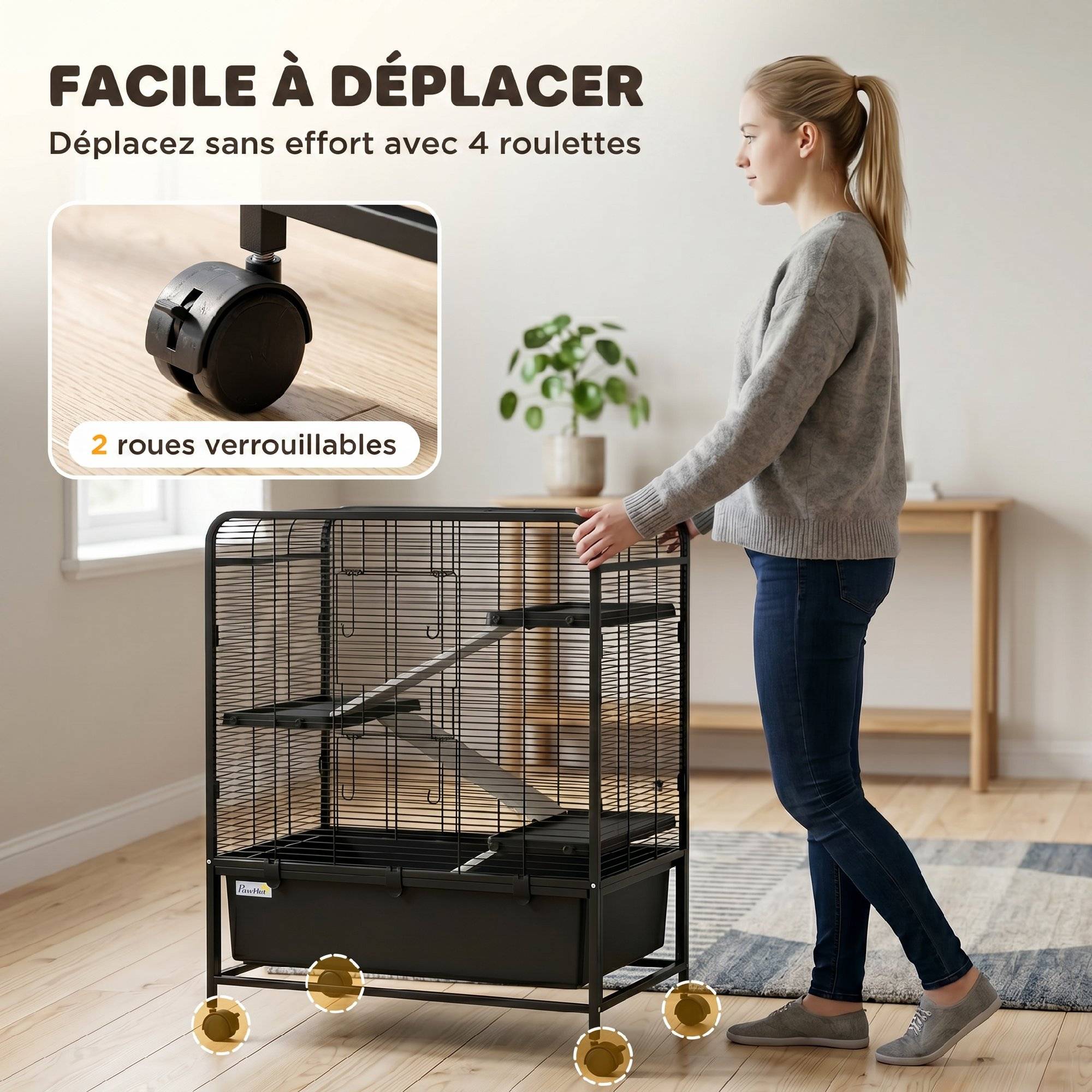 Cage pour rongeurs acier noir 75 x 46 x 94.5 cm - PANGIVO - Image 9