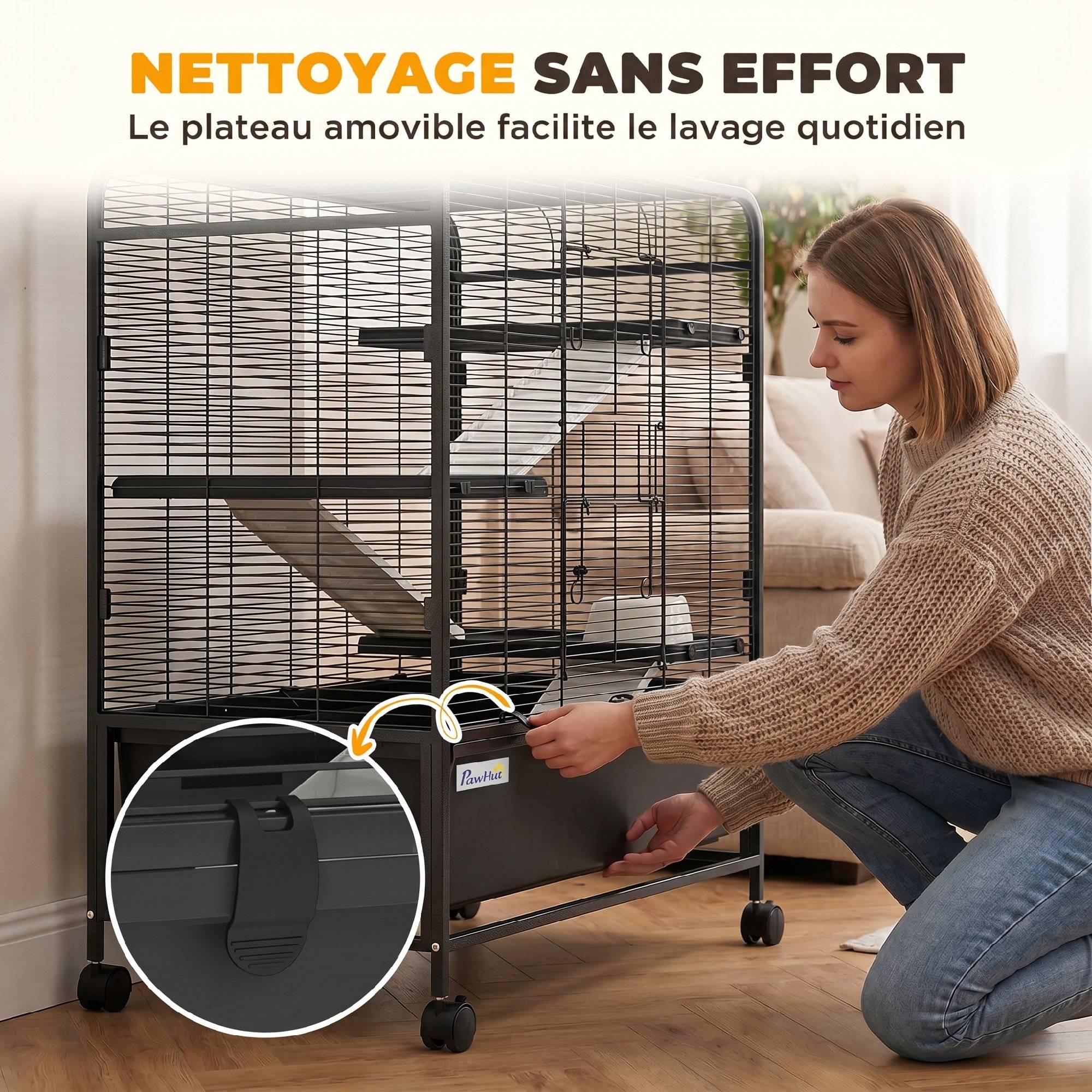 Cage pour rongeurs acier noir 75 x 46 x 94.5 cm - PANGIVO - Image 8