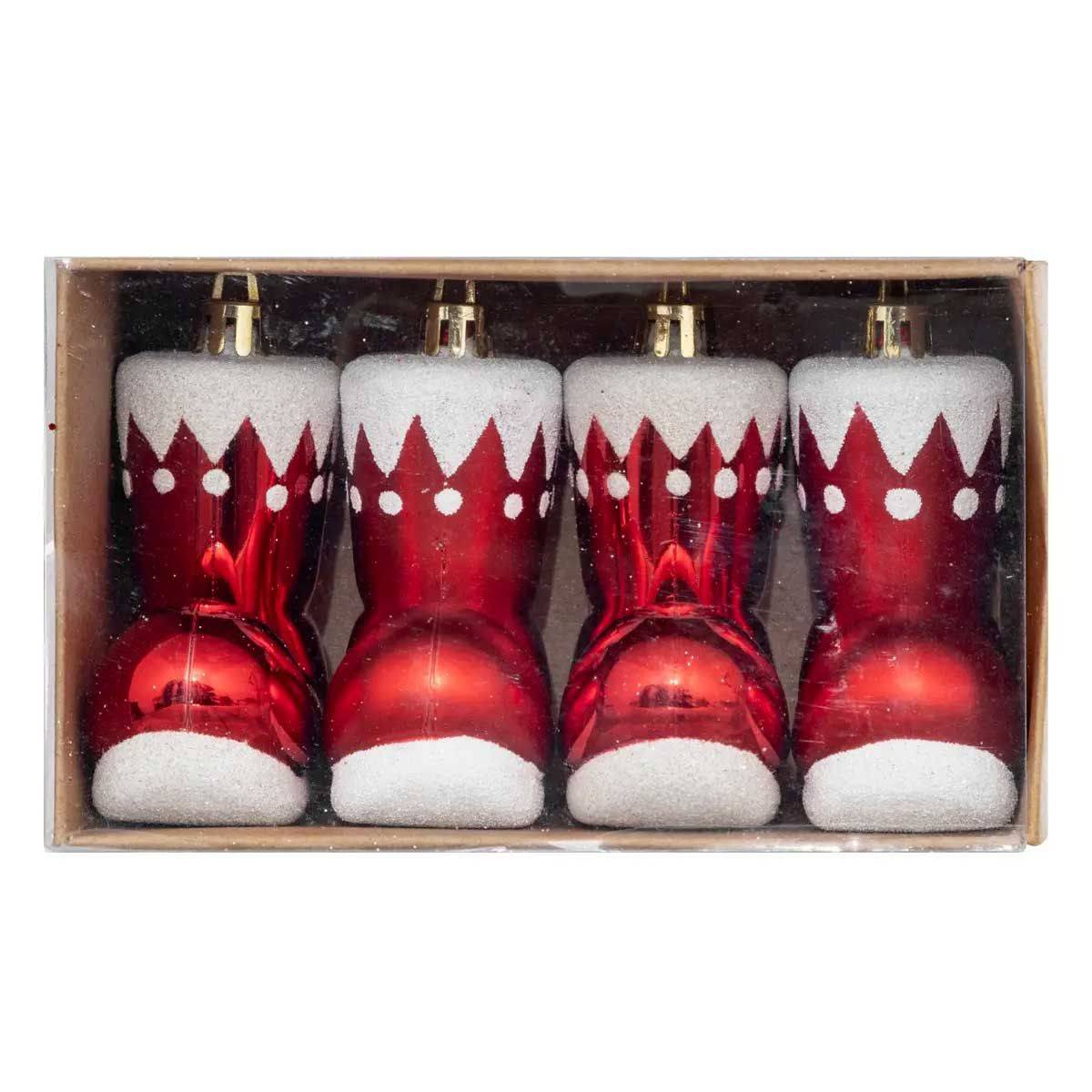 Déco de Sapin Lot de 4 Bottes de Père Noël Rouge et Blanc - Image 4