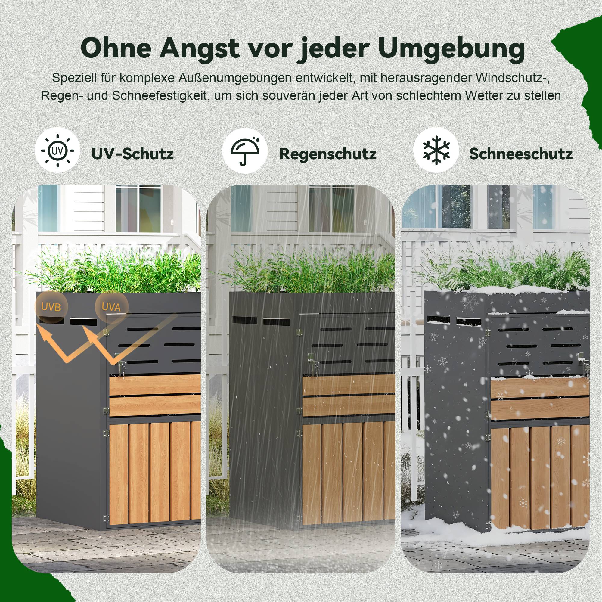 Cache-poubelle avec jardinière Acier galvanisé Extérieur Aération et serrure 66x80x128cm Gris - ComfortXL Outdoor Living - Image 8