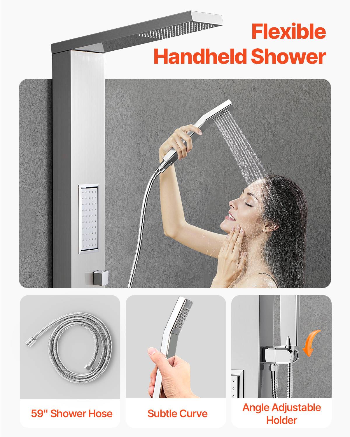 Vevor - VEVOR Colonne douche avec pommeau pluie, acier inox brossé, robinet 3 fonctions, jet corporel et main. - Image 4