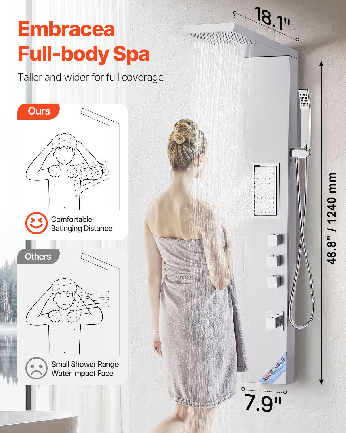 Vevor - VEVOR Colonne douche avec pommeau pluie, acier inox brossé, robinet 3 fonctions, jet corporel et main. - Image 2