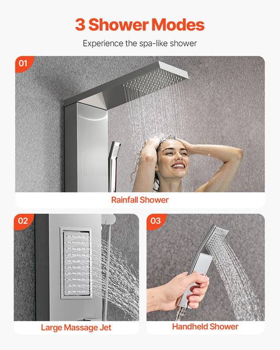 Vevor - VEVOR Colonne douche avec pommeau pluie, acier inox brossé, robinet 3 fonctions, jet corporel et main. - Image 3