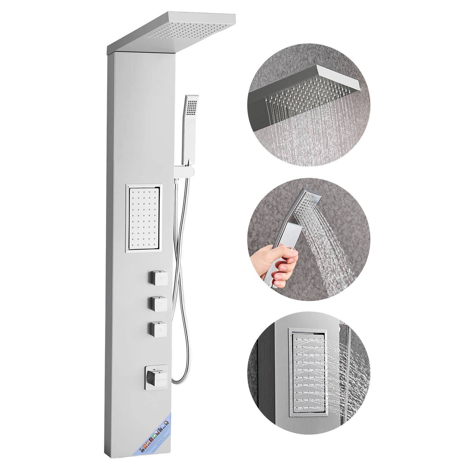 Vevor - VEVOR Colonne douche avec pommeau pluie, acier inox brossé, robinet 3 fonctions, jet corporel et main. - Image 1