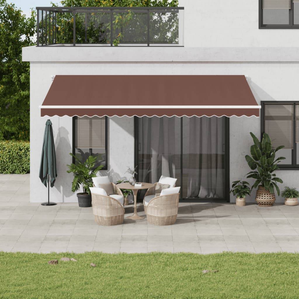 Store Banne Manuel Aluminium pour Terrasse Éclairage LED 500x350cm Marron - ComfortXL Outdoor Living - Image 1