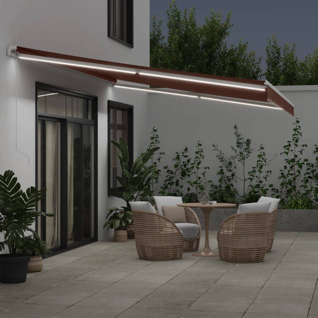 Store Banne Manuel Aluminium pour Terrasse Éclairage LED 500x350cm Marron - ComfortXL Outdoor Living - Image 3