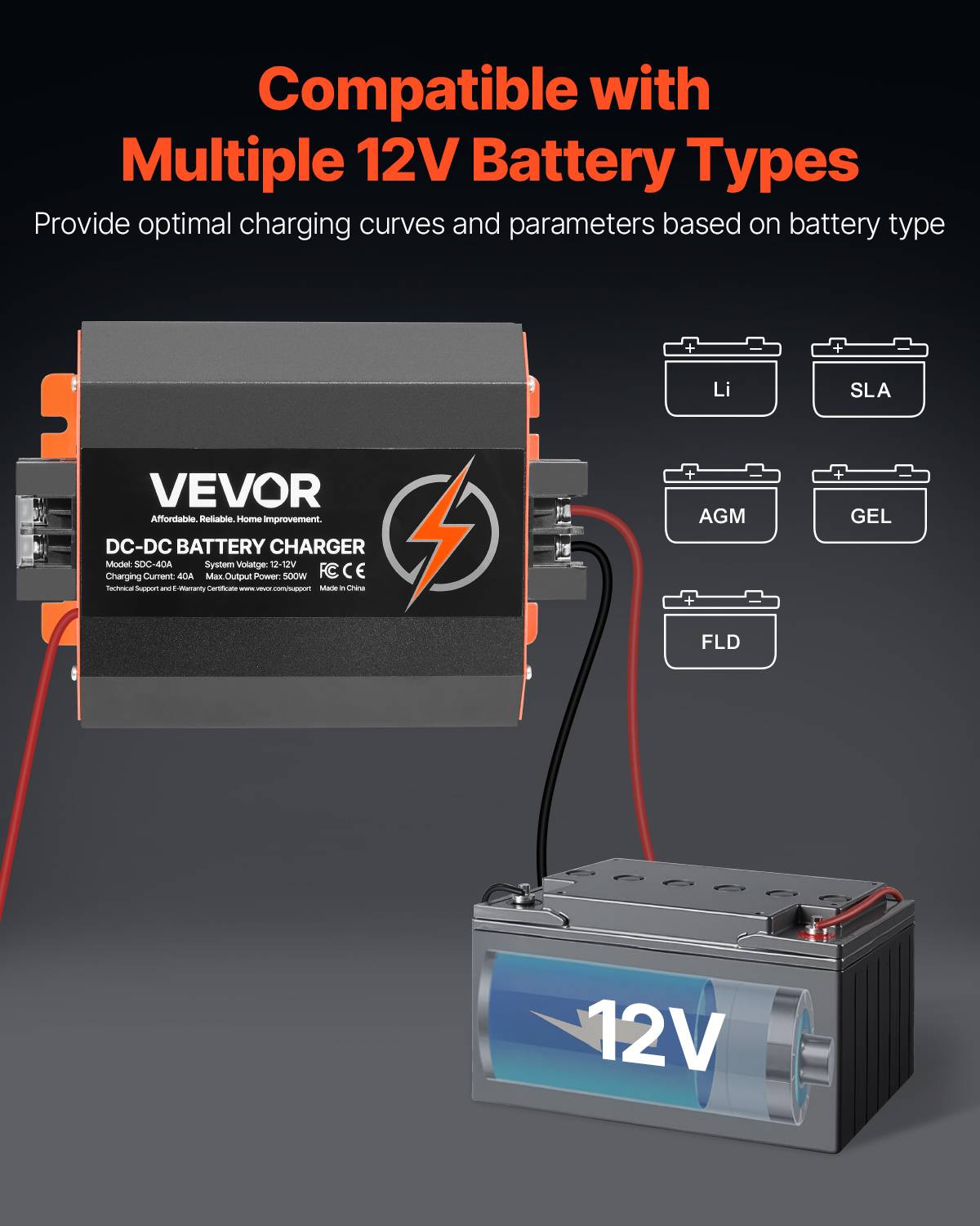 VEVOR Chargeur batterie CC-CC 12 V 40 A, 500 W, plomb, lithium, AGM. Voitures. - Image 4