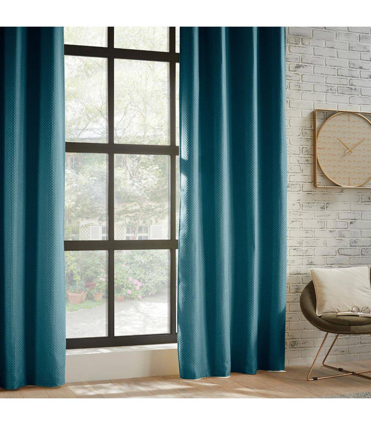 Atmosphera - Rideau à œillets Occultant Jacquard Bleu Canard 140 x 260 cm - Imagen 2