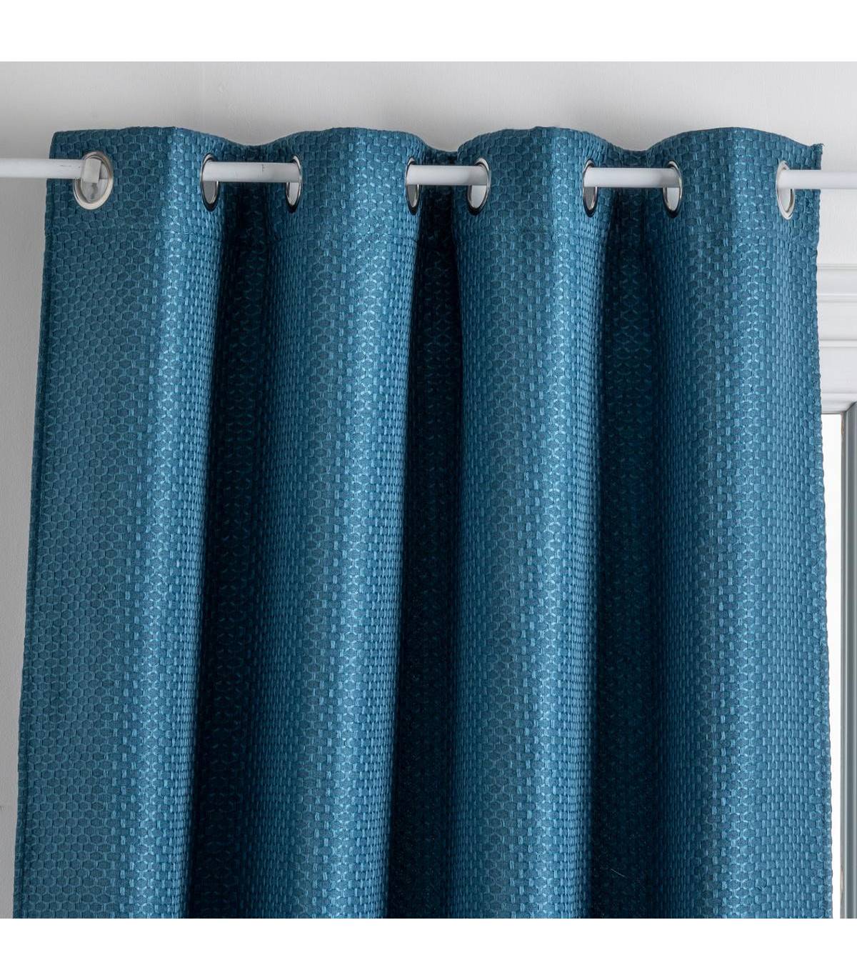 Atmosphera - Rideau à œillets Occultant Jacquard Bleu Canard 140 x 260 cm - Imagen 1