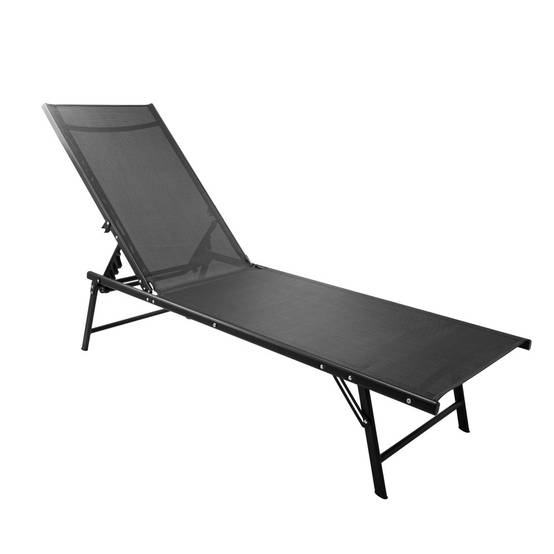 Chaise longue pliante 185x54,5x34,5 cm - Dossier inclinable - Acier/textilène - TERRE JARDIN - Image 1