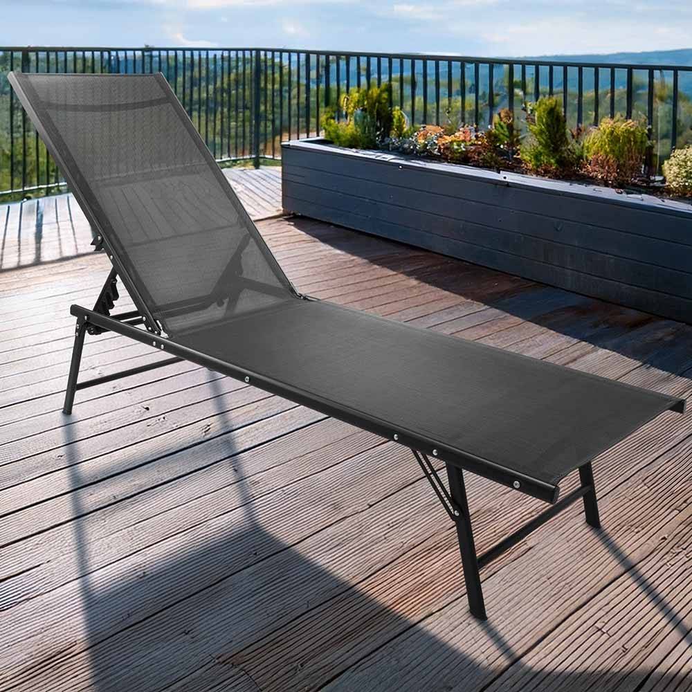 Chaise longue pliante 185x54,5x34,5 cm - Dossier inclinable - Acier/textilène - TERRE JARDIN - Image 7