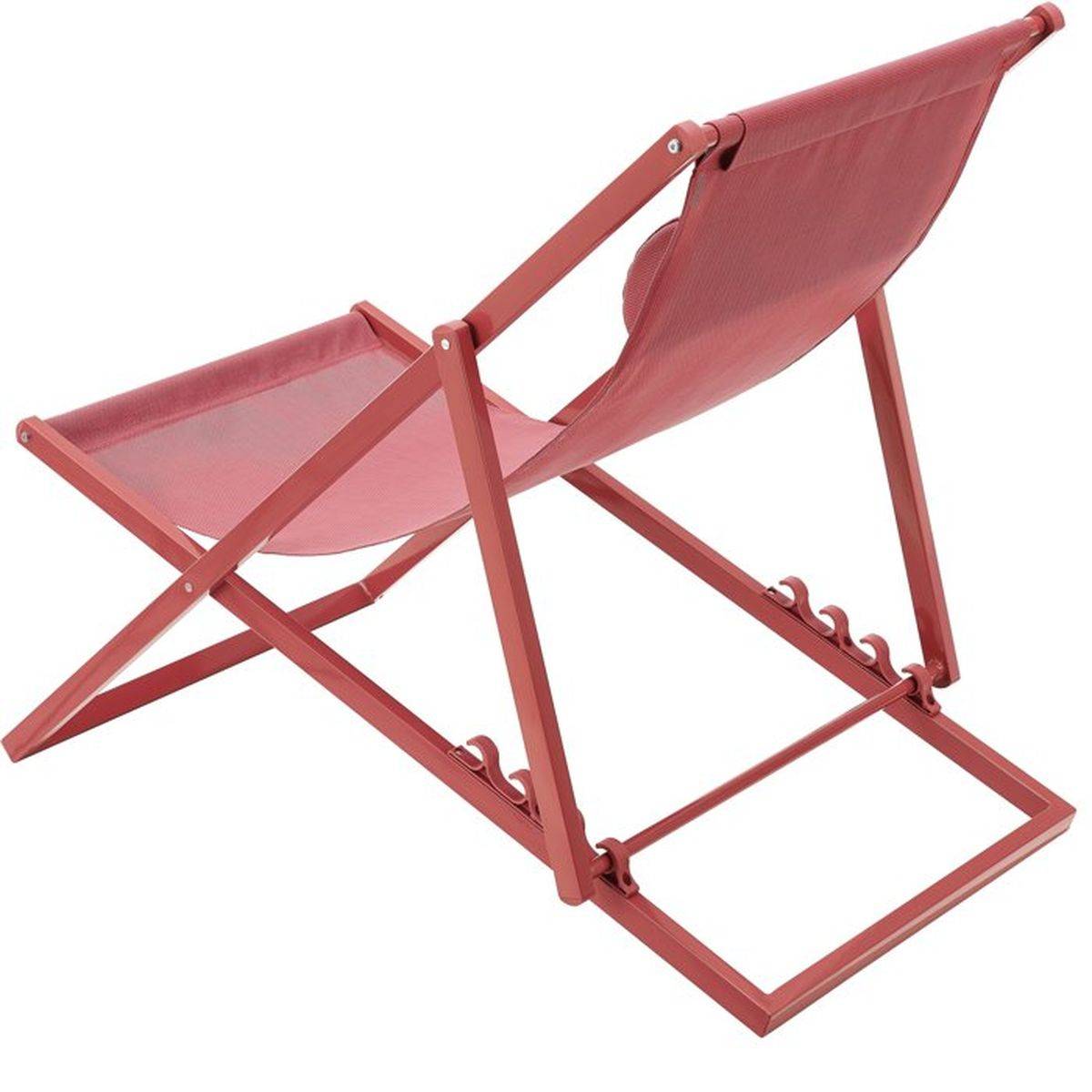 Chilienne transat PAROS rouge terracotta en acier anti-corrosion et textilène, têtière intégrée - SABAIDECO - Image 5