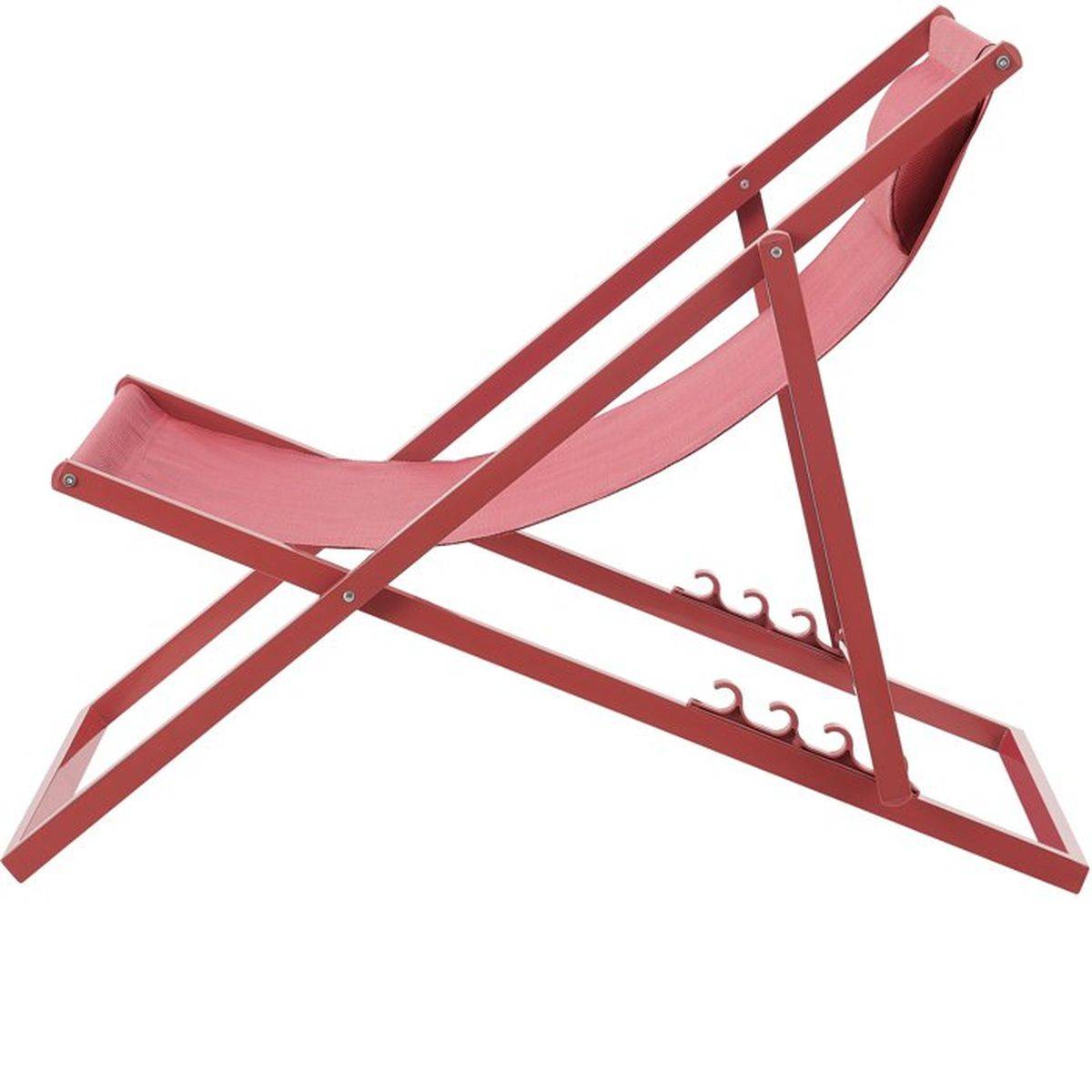 Chilienne transat PAROS rouge terracotta en acier anti-corrosion et textilène, têtière intégrée - SABAIDECO - Image 4