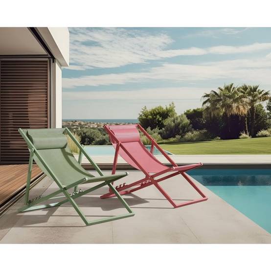 Chilienne transat PAROS rouge terracotta en acier anti-corrosion et textilène, têtière intégrée - SABAIDECO - Image 9