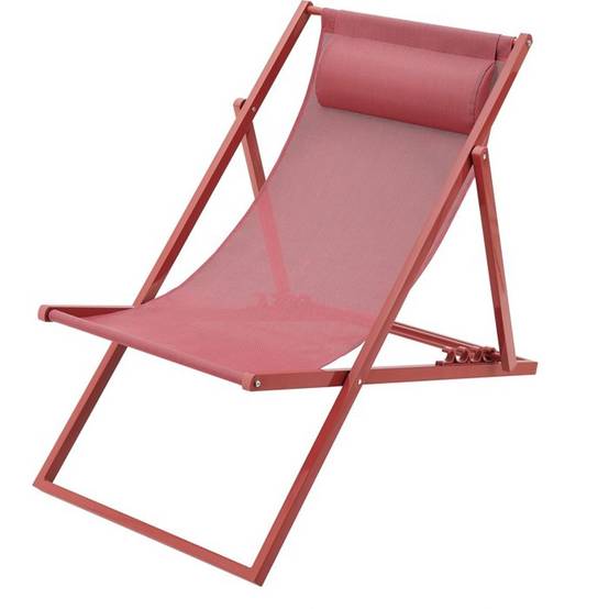 Chilienne transat PAROS rouge terracotta en acier anti-corrosion et textilène, têtière intégrée - SABAIDECO - Image 1