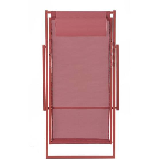Chilienne transat PAROS rouge terracotta en acier anti-corrosion et textilène, têtière intégrée - SABAIDECO - Image 8