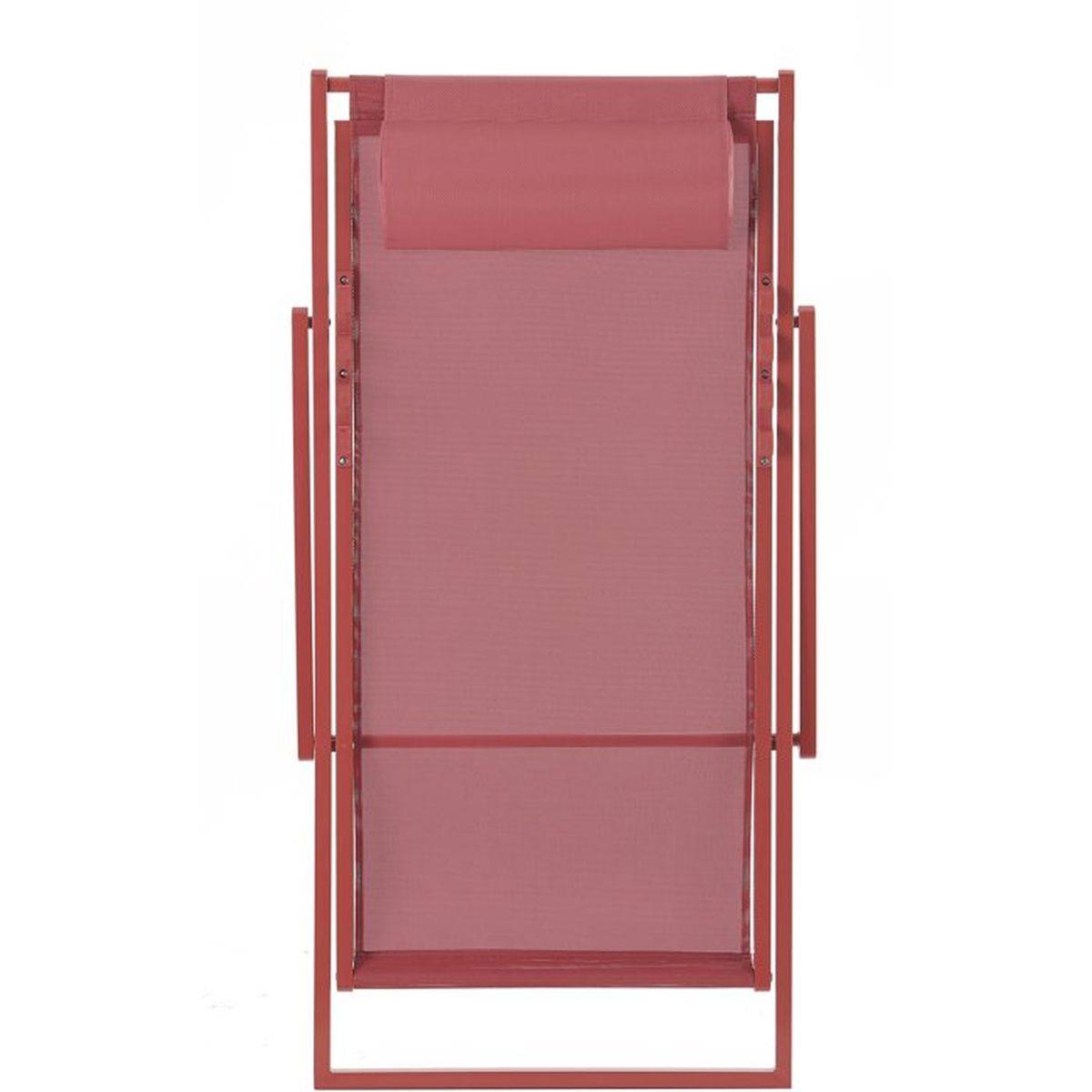 Chilienne transat PAROS rouge terracotta en acier anti-corrosion et textilène, têtière intégrée - SABAIDECO - Image 8