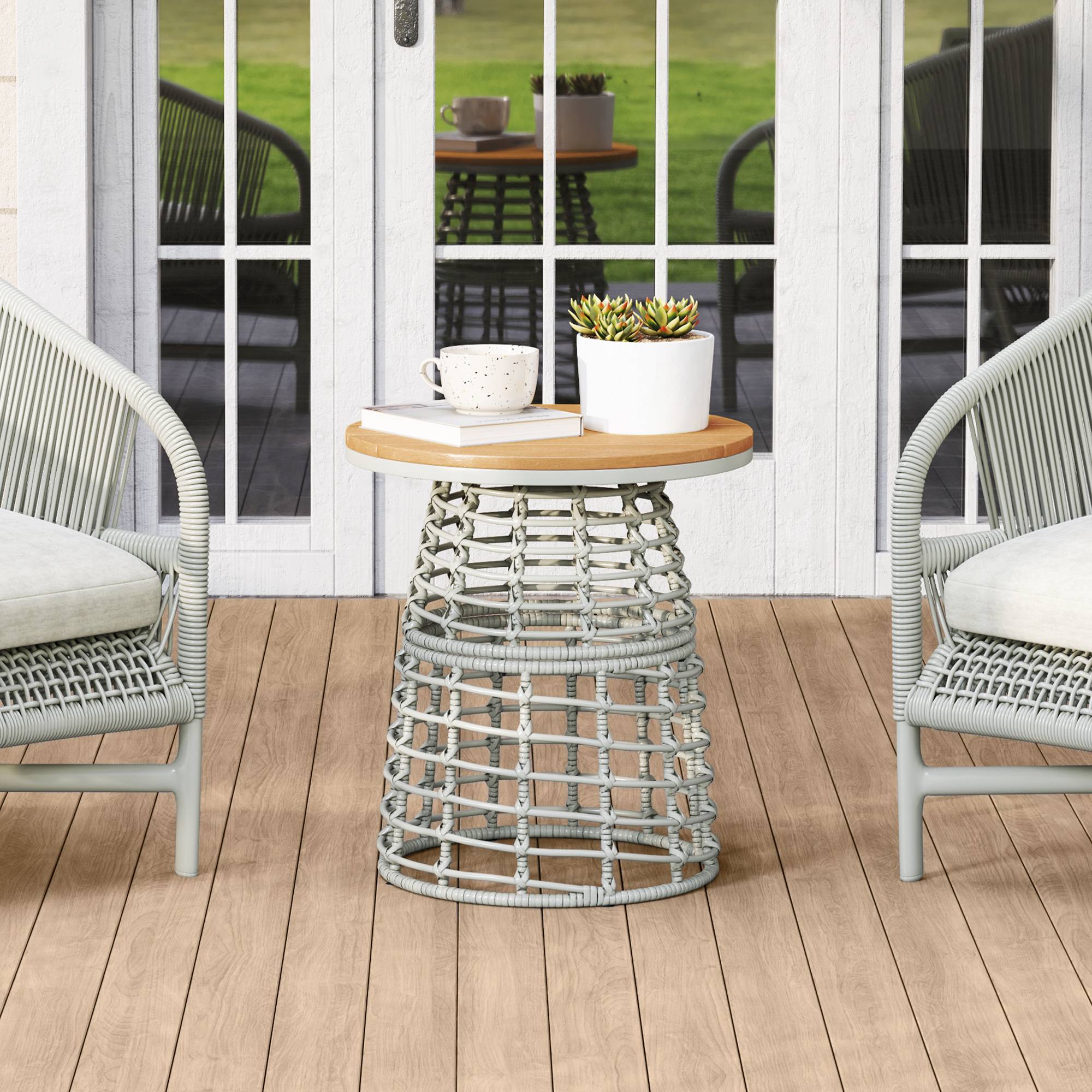 Table basse de jardin résine tressée gris 45 x 45 x 50 cm - PANGIVO - Image 4