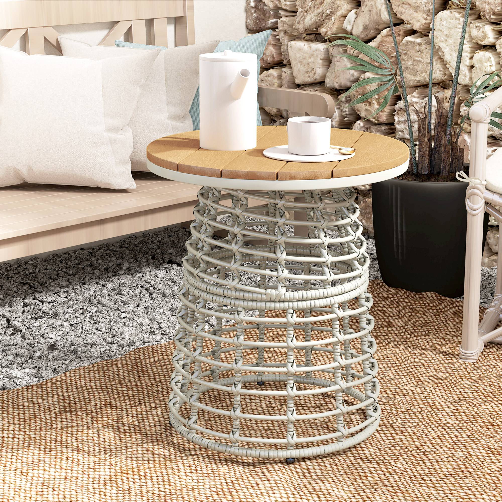 Table basse de jardin résine tressée gris 45 x 45 x 50 cm - PANGIVO - Image 3