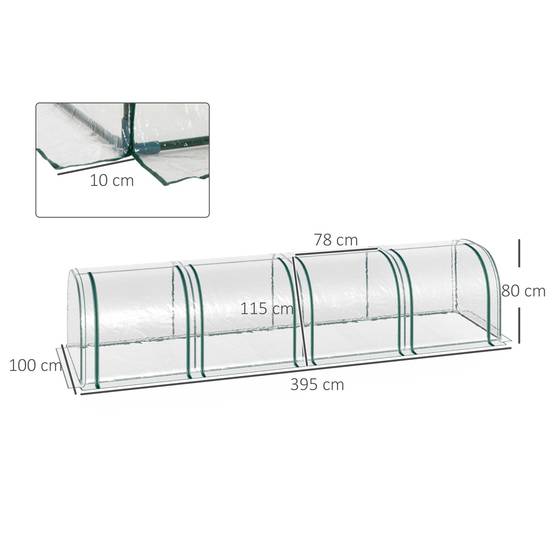 Serre tunnel acier et PVC jardin extérieur protection anti-UV 4 portes 395x100x80cm - ComfortXL Outdoor Living - Image 5