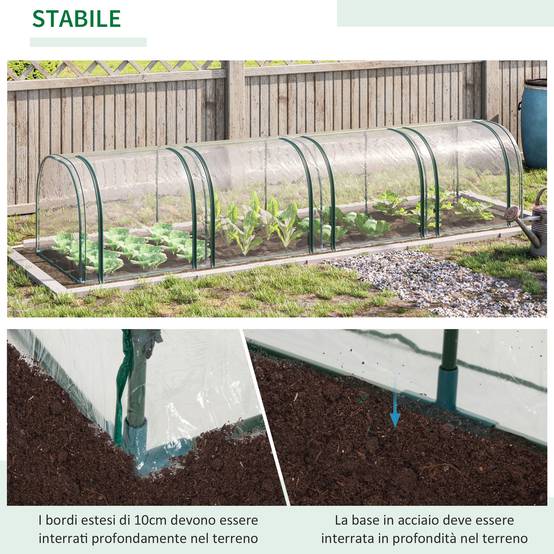 Serre tunnel acier et PVC jardin extérieur protection anti-UV 4 portes 395x100x80cm - ComfortXL Outdoor Living - Image 7