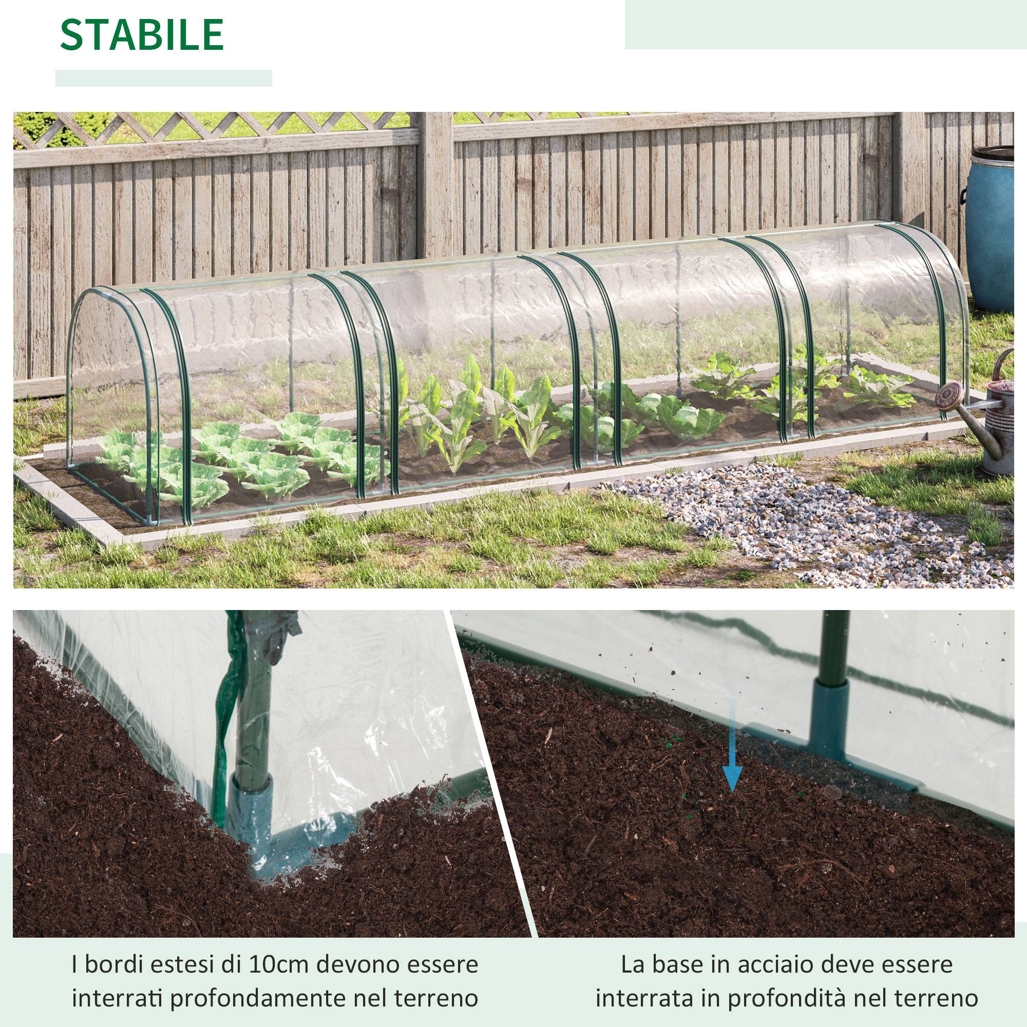 Serre tunnel acier et PVC jardin extérieur protection anti-UV 4 portes 395x100x80cm - ComfortXL Outdoor Living - Image 7