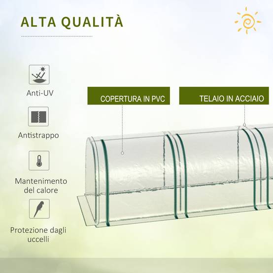 Serre tunnel acier et PVC jardin extérieur protection anti-UV 4 portes 395x100x80cm - ComfortXL Outdoor Living - Image 6