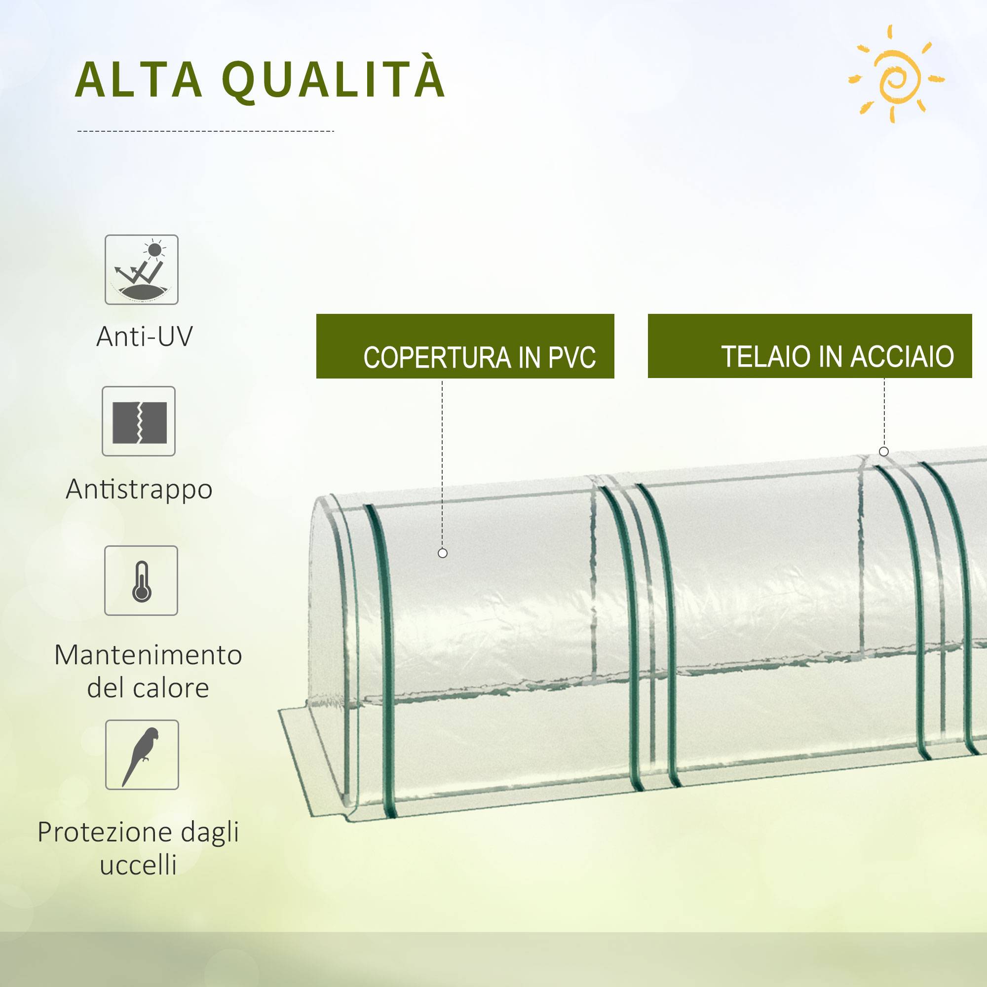 Serre tunnel acier et PVC jardin extérieur protection anti-UV 4 portes 395x100x80cm - ComfortXL Outdoor Living - Image 6