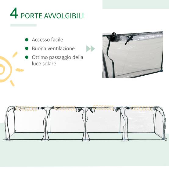Serre tunnel acier et PVC jardin extérieur protection anti-UV 4 portes 395x100x80cm - ComfortXL Outdoor Living - Image 8