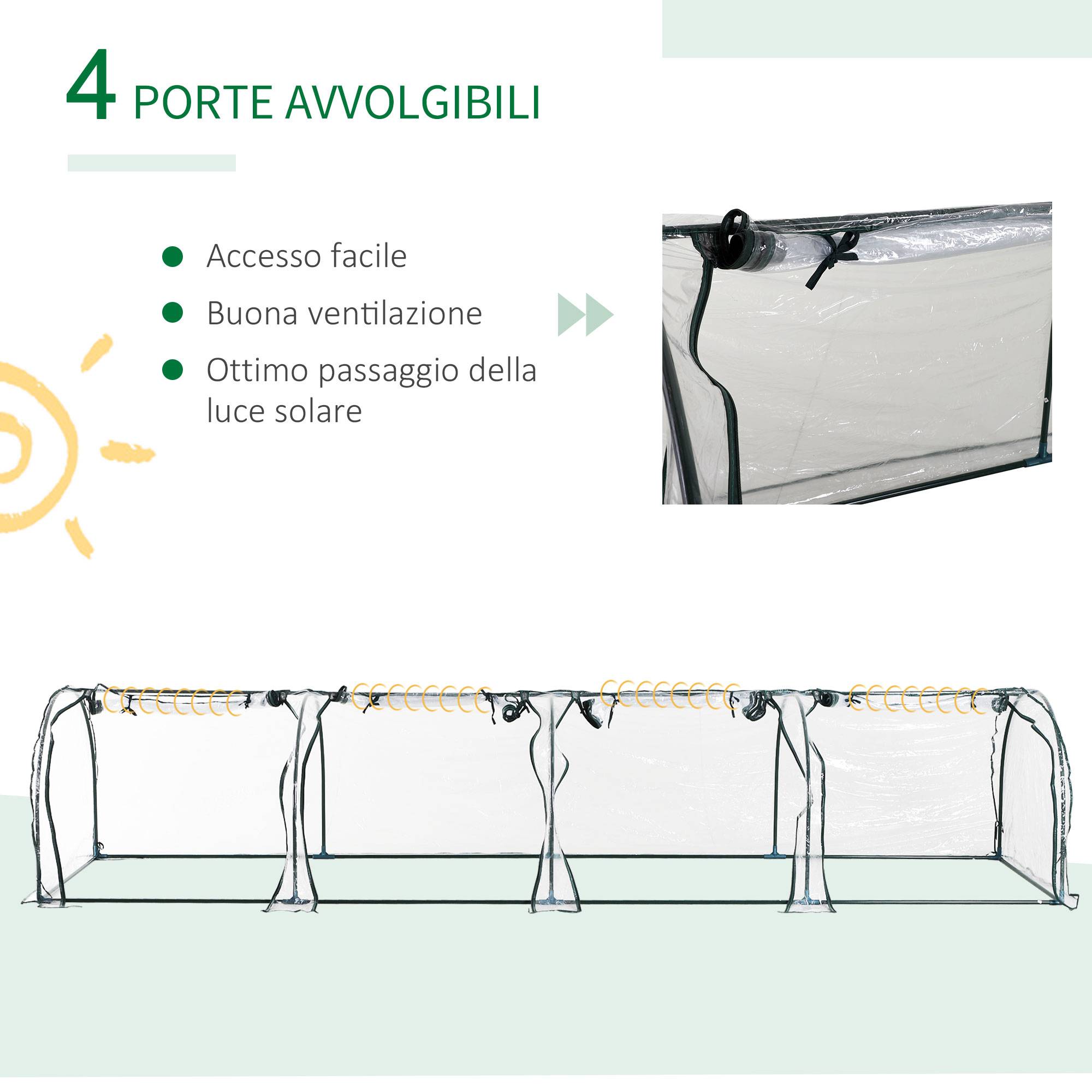 Serre tunnel acier et PVC jardin extérieur protection anti-UV 4 portes 395x100x80cm - ComfortXL Outdoor Living - Image 8