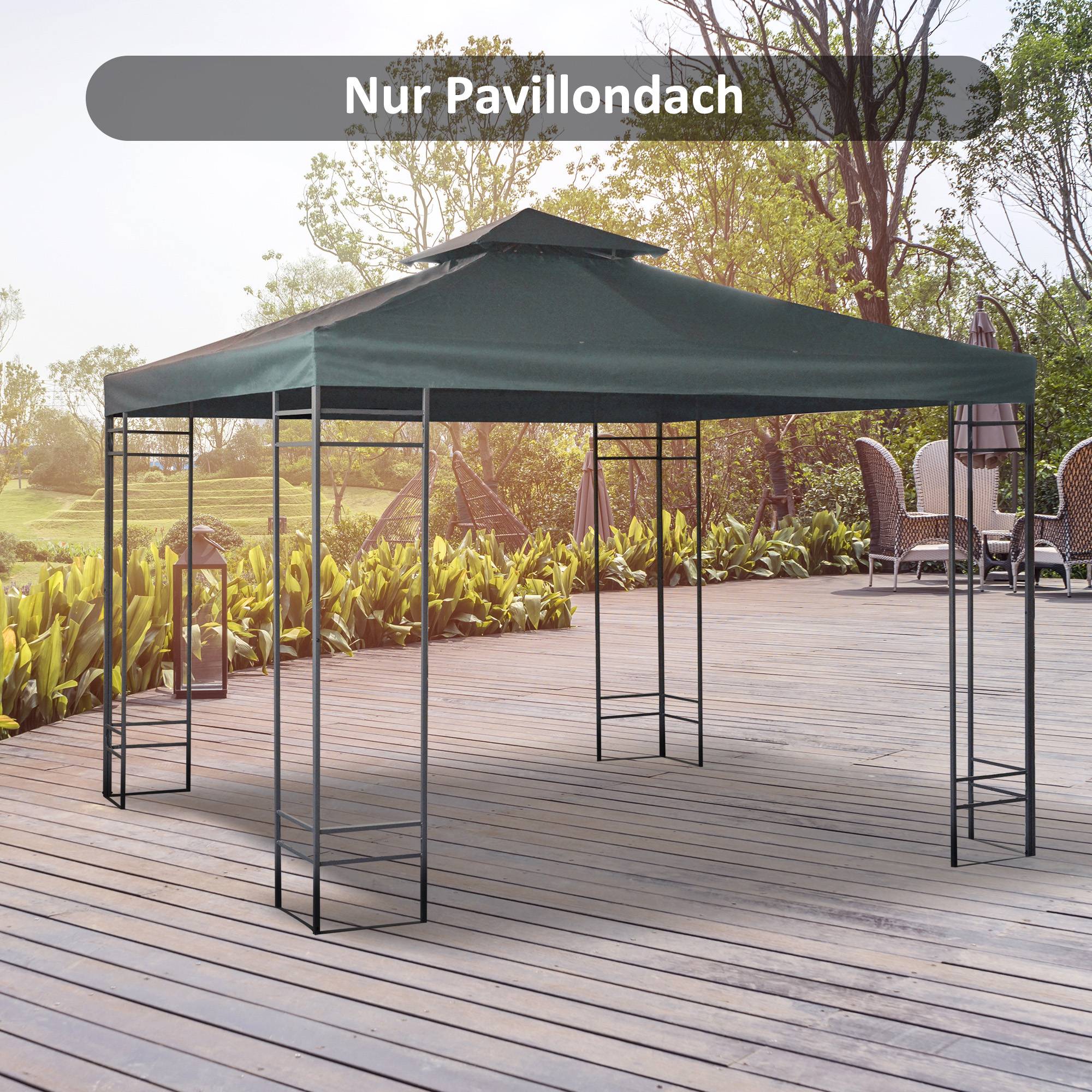 Toit remplacement pavillon 3x3 m étanche toit double trous évacuation housse rechange jardin tente gris charbon - Image 4